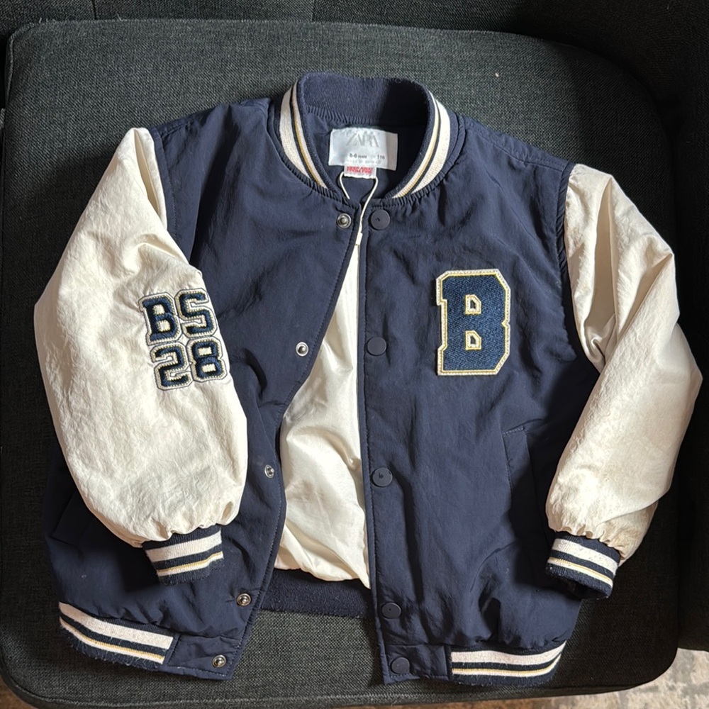 BS28 Navy and Cream Letterman Jacket